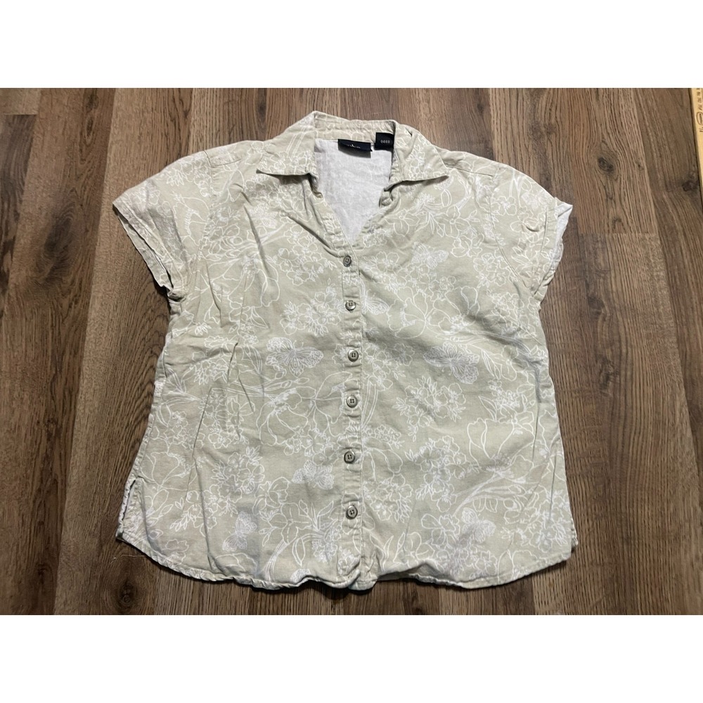 ERIKA Shirt, Women's Size Small, Green, Floral, Button Up, Short Sleeve